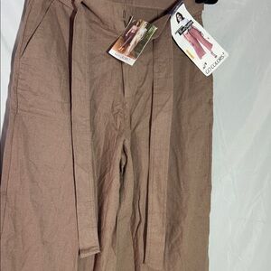 Women's Brown High-Waist Tie Front Pants
